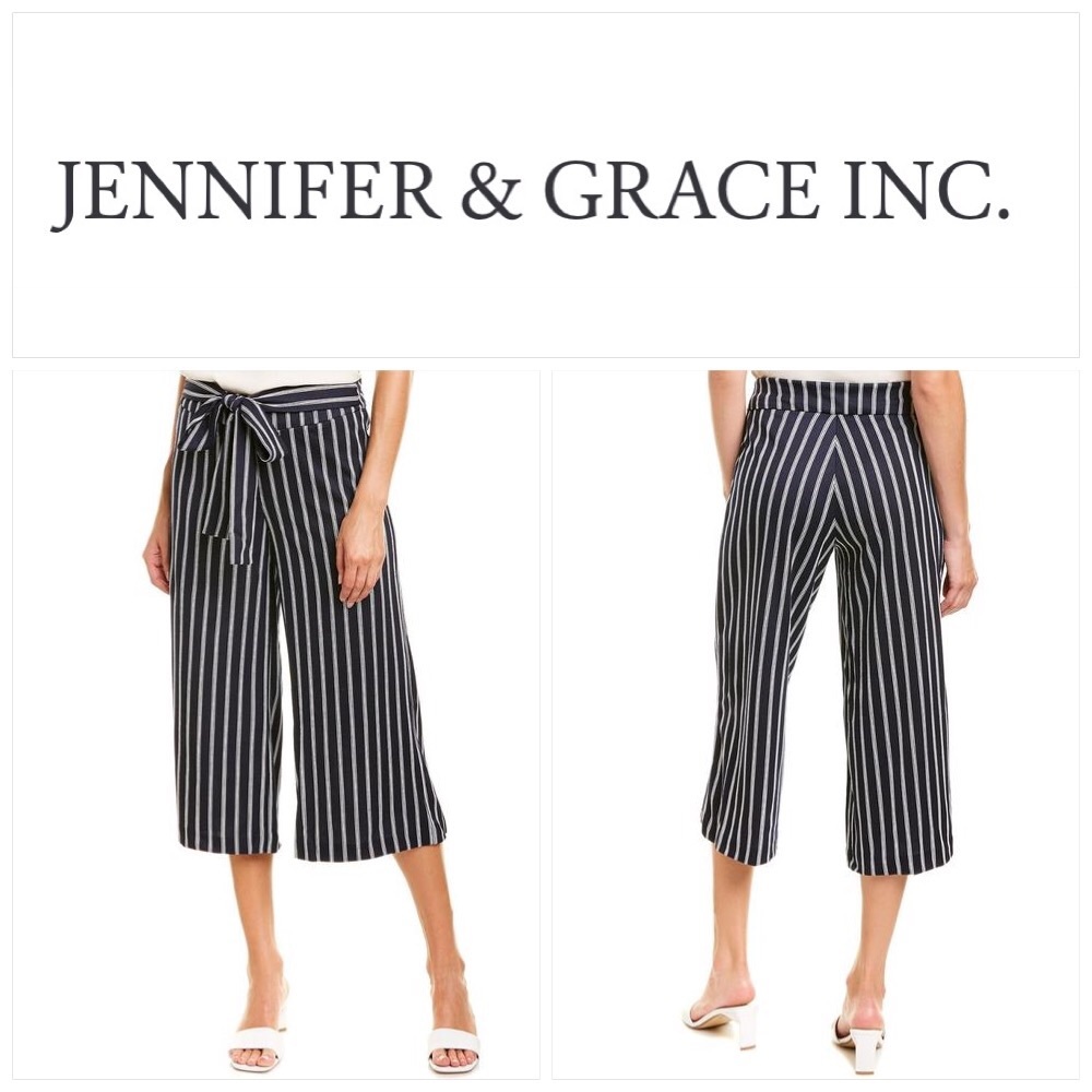 Jennifer & Grace Crepe Stripped Pants Capri Culottes Wide Leg Bermuda Shorts NWT